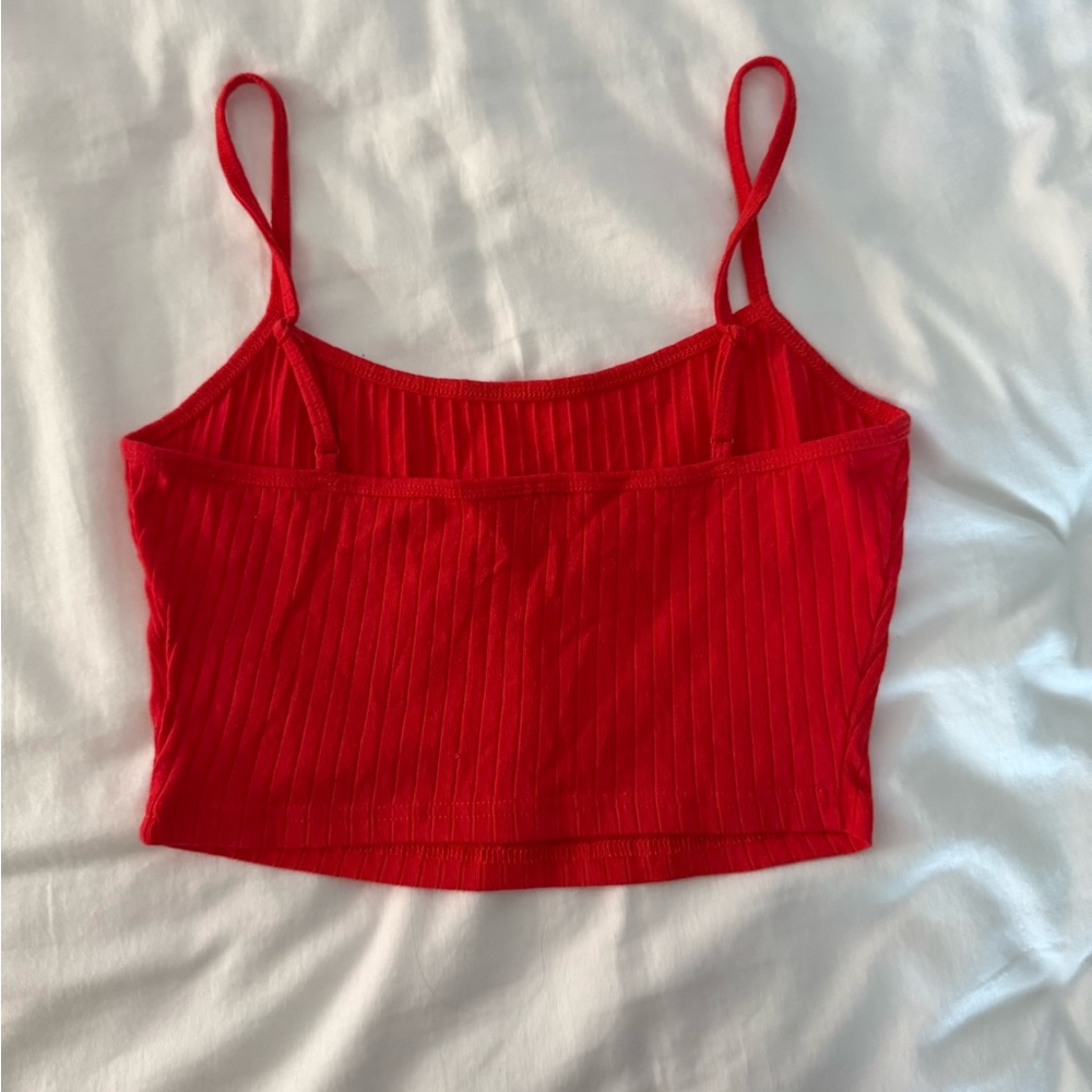 Red Ribbed Crop Top - Picture 3 of 3